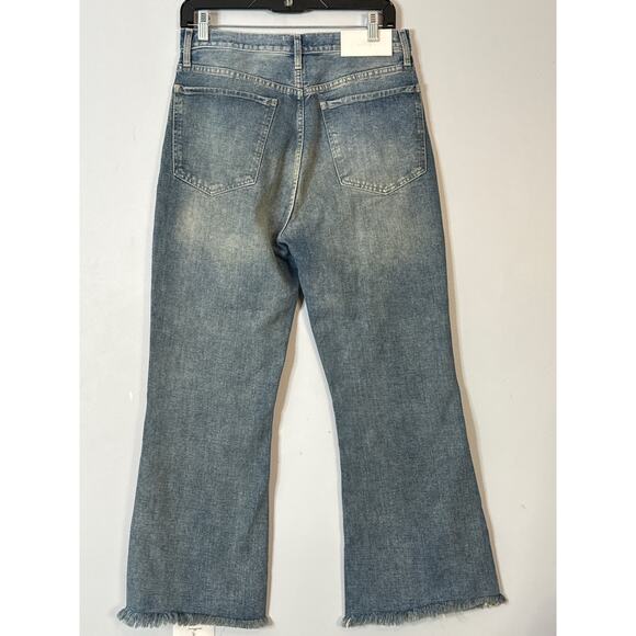 7 for All Mankind Women's Easy Boy Bootcut Jeans Raw Hem Light Wash Blue Size 27 - Picture 2 of 10